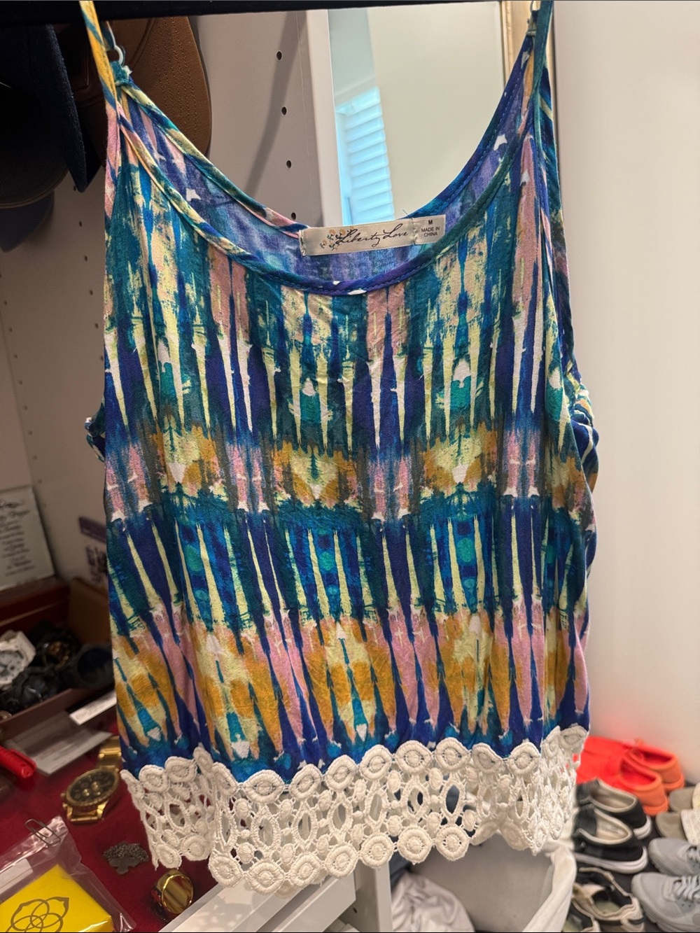 Liberty Love Blue Multi Tie-Dye Lace Hem Camisole